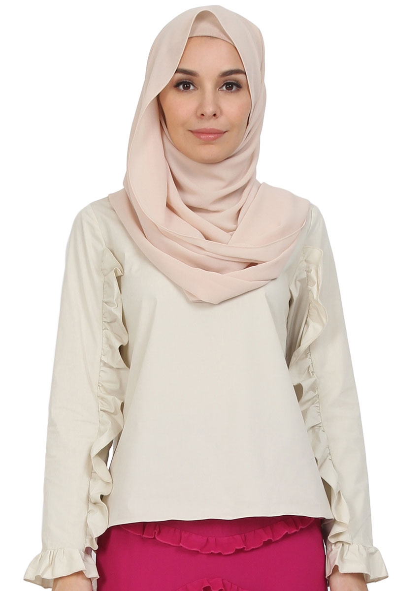 beige ruffle blouse