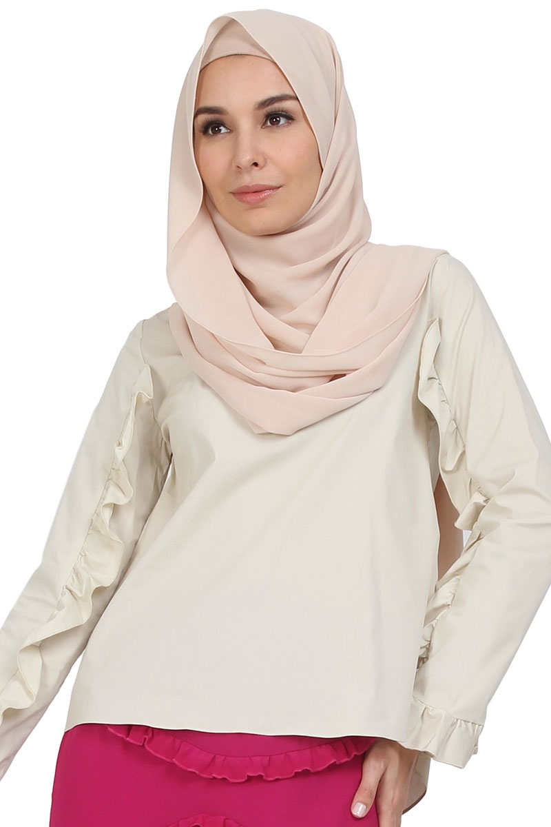beige ruffle blouse