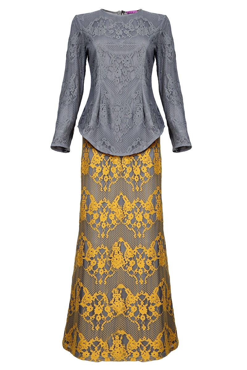 Durra Blouse \u0026 Skirt Set - Grey/Yellow 