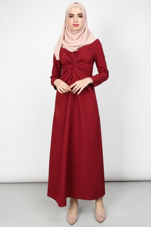 Cadena Twisted Knot Dress - Dark Red