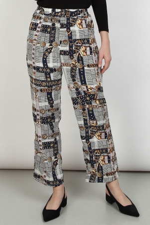 Elisheva Elastic Waist Pants - Navy Chain Print
