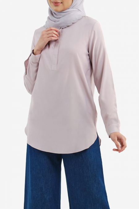 Haidence The Henley Popover Blouse - Dusty Pink