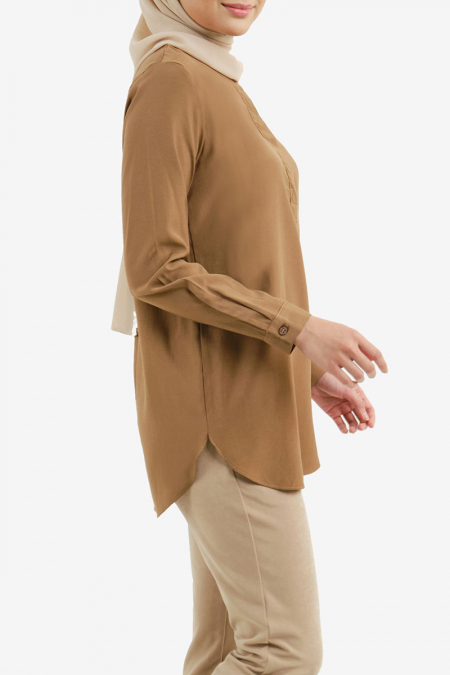 Haidence The Henley Popover Blouse - Brown