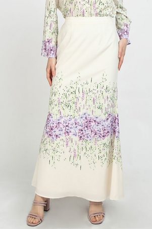 Haniyah Mermaid Maxi Skirt - Cream/Purple Floral