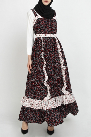 Annaka Thick Strap Dress - Black Mini Floral