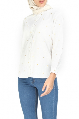Getruda Embroidered Shirt - White Daisy