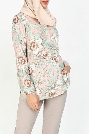 Haidence The Henley Popover Blouse - Dusty Pink Orchids