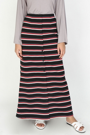 Roewyn Front Button A-Line Skirt - Multicolour Stripes