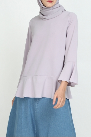 Onella Fluted Hem Blouse - Lilac Grey