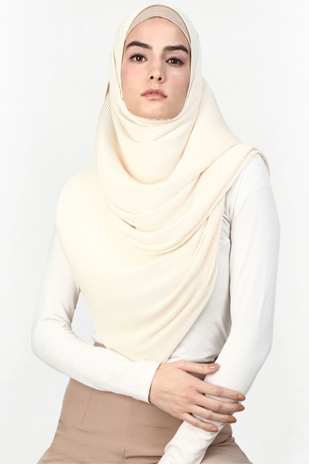 Jaswin Pleated Chiffon Headscarf - Rice