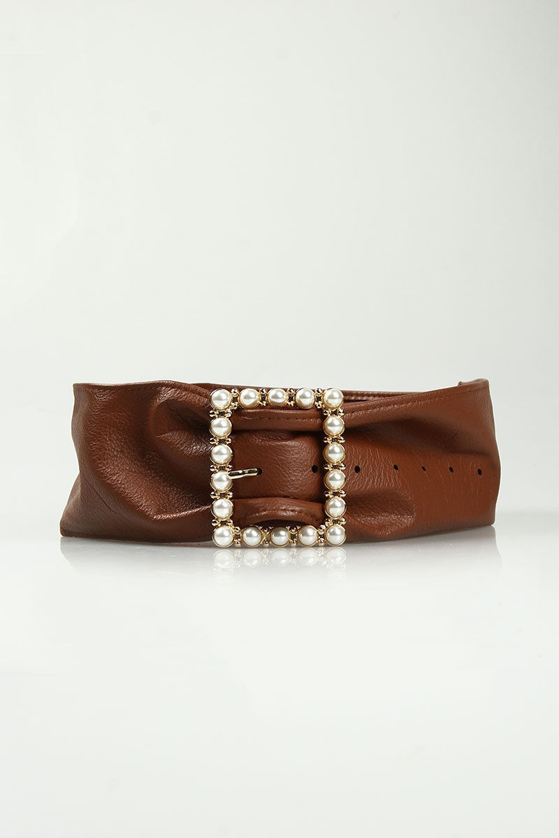 Square Pearl Buckle Leather Belt