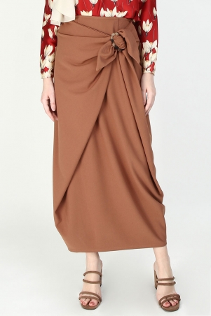 Jennilia Belted Wrap Skirt - Brown