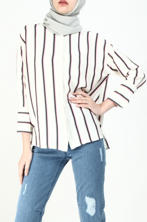 Nana Drop Shoulder Shirt - Cream Stripe