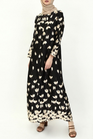 Dalace Zip-Front Maxi Dress - Black/Beige Floral