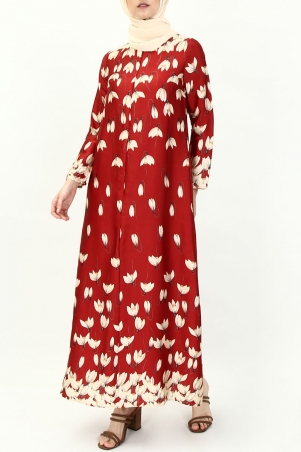 Dalace Zip-Front Maxi Dress - Red/Beige Floral