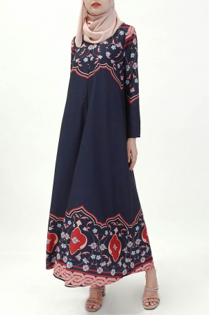 Khaly Zip-Front Maxi Dress - Navy Floral