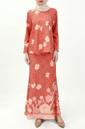 Azriah Blouse & Skirt - Brick/Beige Floral
