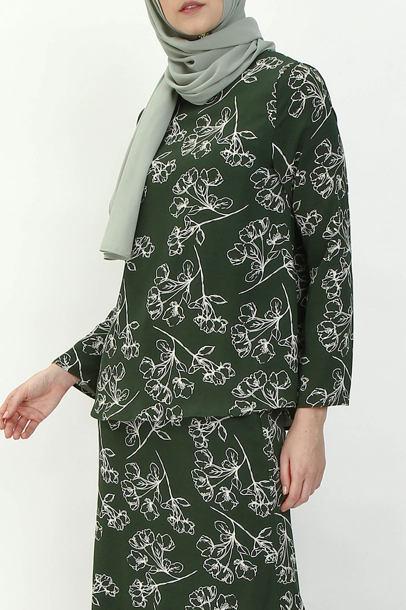 Noha High Neck Blouse - Green Floral 