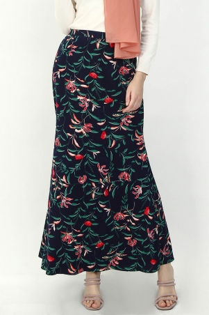 Priyal Mermaid Maxi Skirt - Navy Cherry Flower