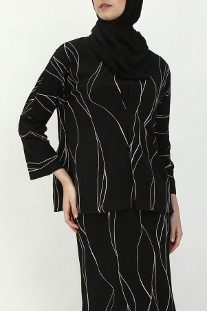 Sheryl Dolman Sleeve Blouse - Black Beige Abstract