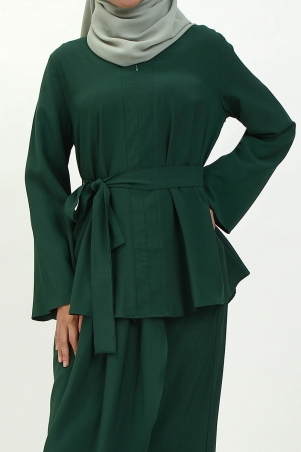 Biyana Zip-Front Blouse - Dark Green