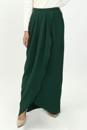 Crystara Wrap Style Pleat Skirt - Dark Green