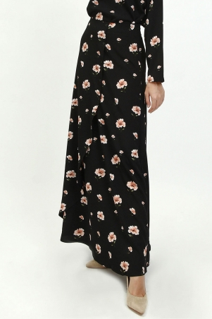 Tasnim A-Line Skirt - Black Brown Flower