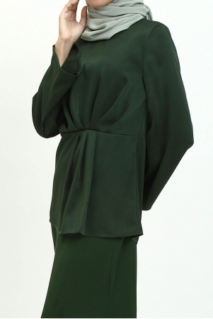 Zakyra Decorative Pleat Blouse - Dark Green