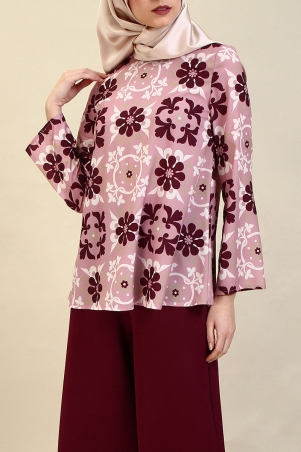 PGB Tangier High Neck Blouse - Dusty Pink Print