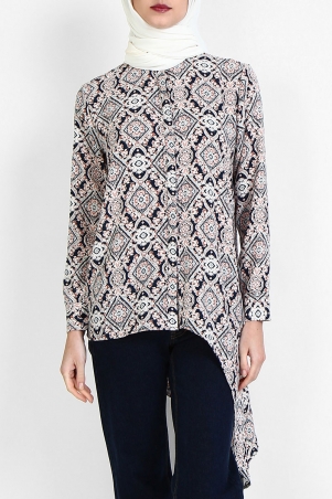 Amity Front Button Shirt - Navy Print