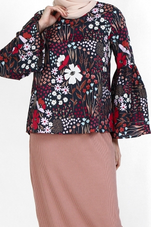 Chinami Bell Sleeve Blouse - Chargray Floral