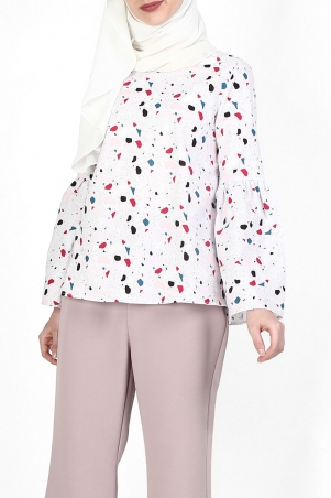 Chinami Bell Sleeve Blouse - Pink Abstract