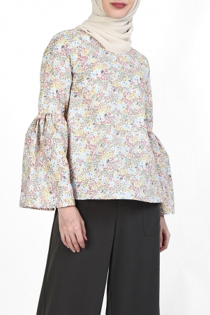 Chinami Bell Sleeve Blouse - Cream Floral