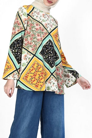 Manion Flared Blouse - Yellow Patchwork