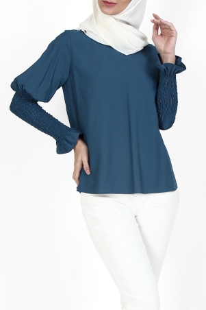 Havana Smock Sleeve Blouse - Dusty Teal