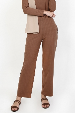 Shaliya Ribbed Straight Cut Pants - Light Brown