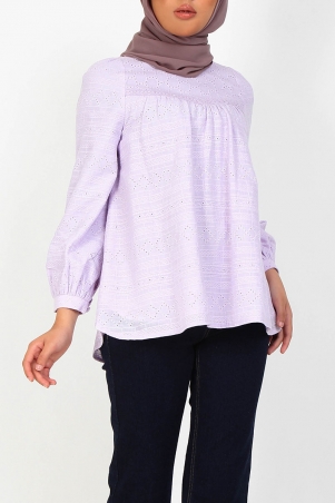 Eman Flared Eyelet Lace Blouse - Baby Lilac
