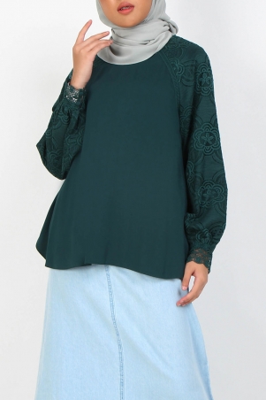 Ginevra Lace Sleeve Blouse - Dark Green