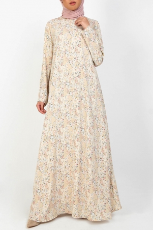 Ceyana High Neck Maxi Dress - Beige Multi Floral