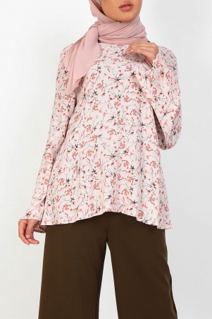 Cara Flared Blouse - Silver Peony Flower