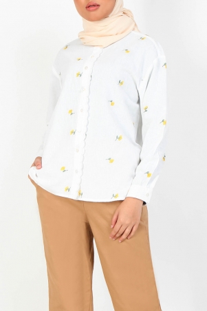 Getruda Embroidered Shirt - White/Yellow Daisy