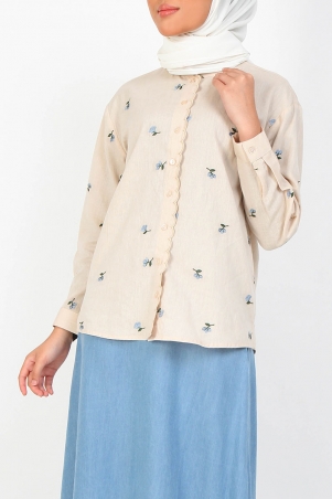 Getruda Embroidered Shirt - Beige/Blue Daisy