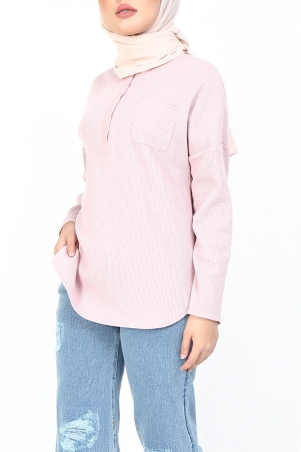 Lynella Drop Shoulder Waffle Blouse - Powder Pink