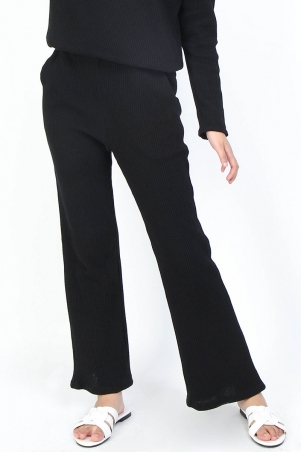 Nabiha Elastic Waist Straight Cut Pants - Black