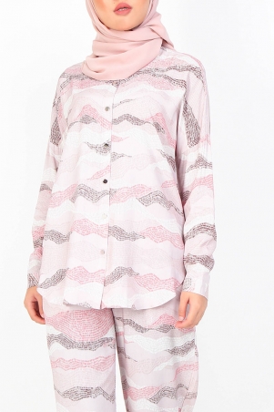 Kinleigh Front Button Shirt - Pink Print