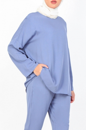 Ramisha Back Button Opening Blouse - Blue Dust