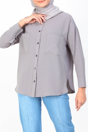 Tatyanna Front Button Blouse - Frost Gray