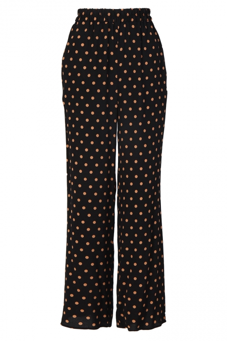 Sharmae Straight Cut Pants - Black/Brown Dot