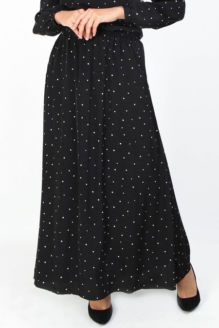 Livy A-Line Skirt - Black/Cream Dot