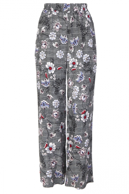 Sharmae Straight Cut Pants - Black Check Floral